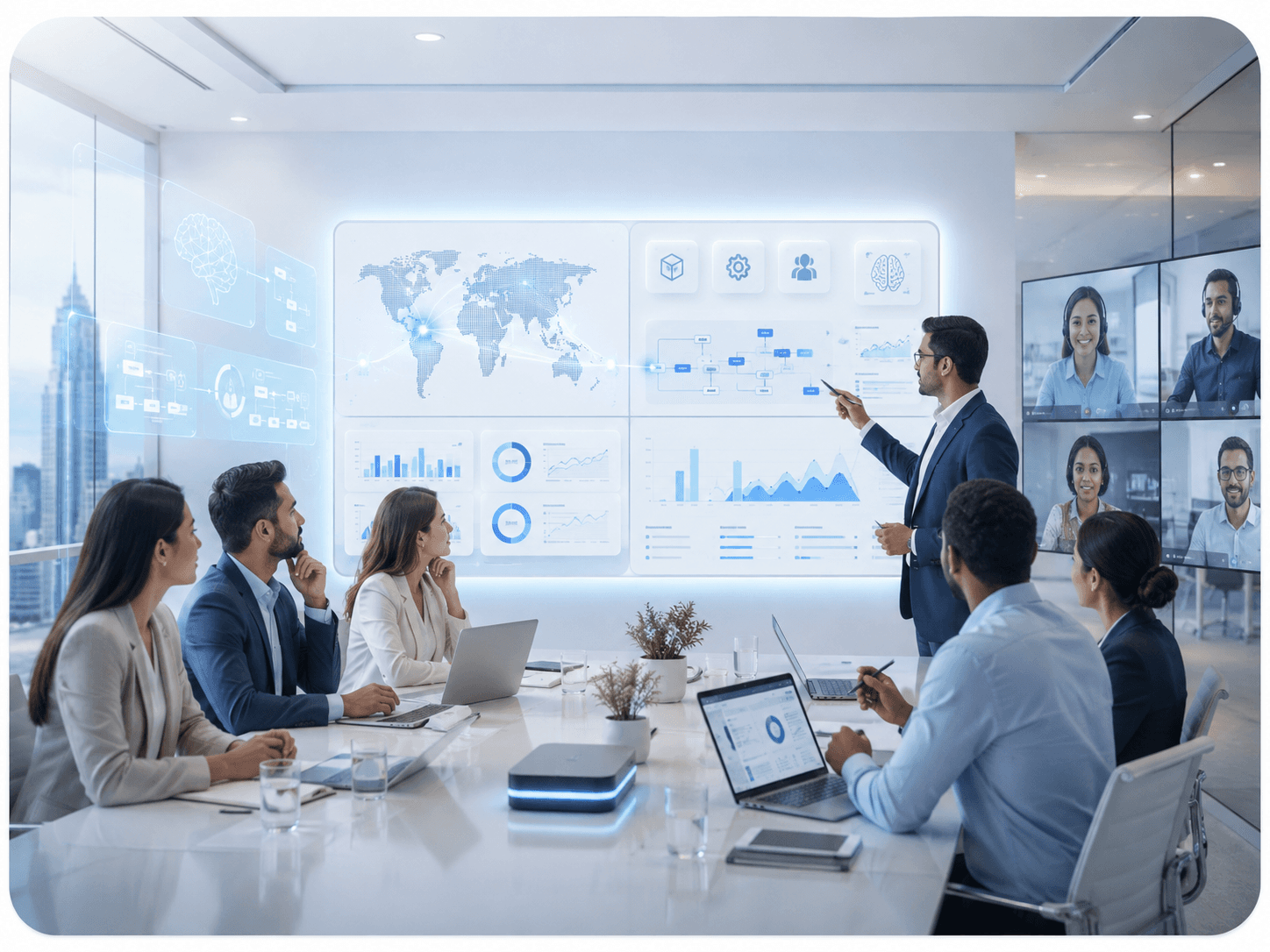 TFG team collaborating in an AI-augmented workspace